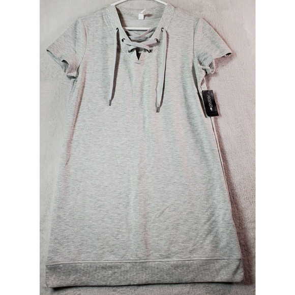 Ideology T Shirt Dress Women Small Gray Polyester Short Sleeve V Neck Drawstring - Picture 1 of 10